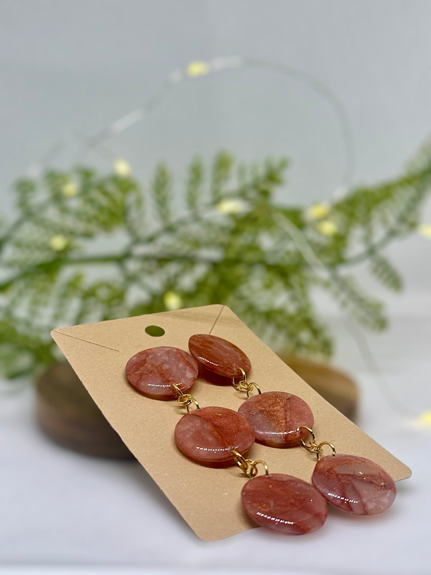 3 tier droplet earrings in marble design - warm Autumn colours